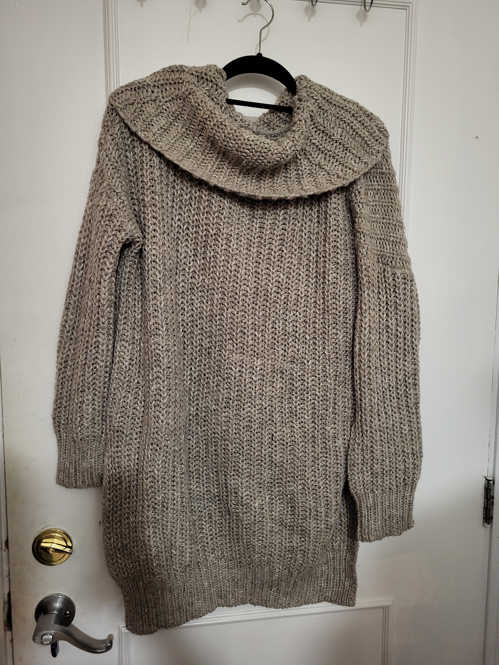 ZARA Oversized Chunky Knit Cowl Neck Sweater Melange Taupe M